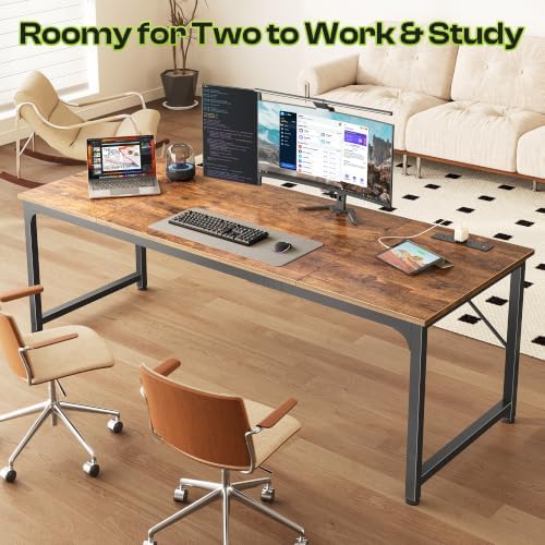 PRAISUN 70 x 24 Inch Computer Desk with Power Outlets & USB-C, Rustic Brown - Image 6