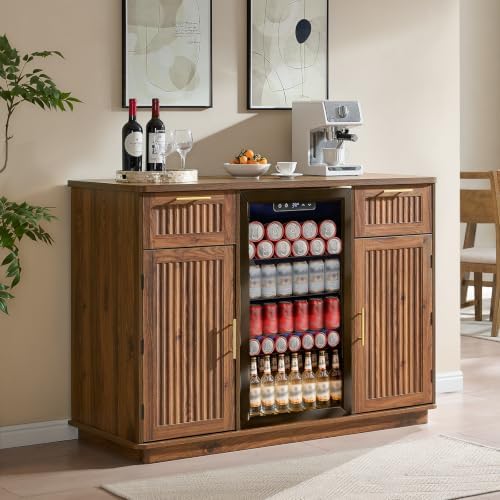 Okvnbjk Mini Fridge Cabinet with Storage & Power Outlet, Walnut by Okvnbjk