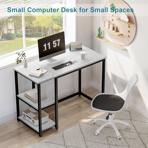 SINPAID 40" Small Computer Desk with Shelves for Home Office,White Marble - Image 4