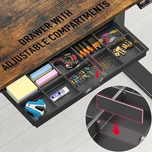 SHW 48-Inch Electric Height Adjustable Standing Desk w/Drawer, Rustic Brown - Image 5