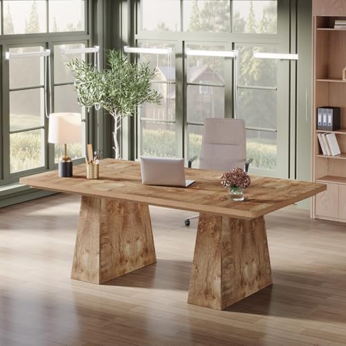 Tribesigns 63-Inch Executive Desk, Large Office Computer Desk with Double Pedestal, Modern Simple Workstations Writing Table Conference Table Business Furniture for Home Office, Natural - Image 3