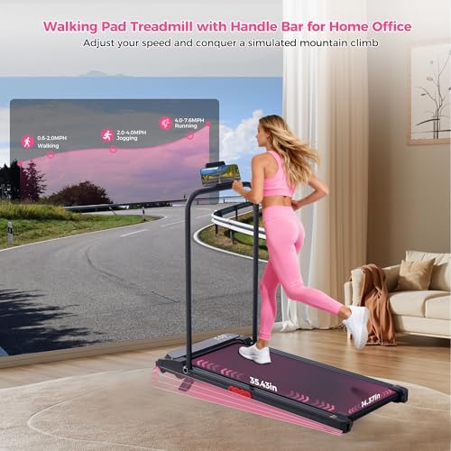 Walking Pad with Incline and Handle Bar, Portable Treadmill for Home Small, Electric Walking Pads Treadmills with Handles, Compact Treadmills with Incline for Small Spaces, 3.0HP, 0.6-7.6MPH, 350LBS - Image 6