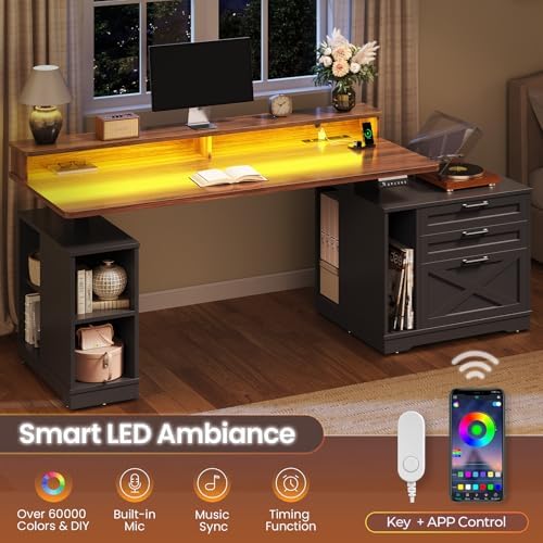 SEDETA Farmhouse Electric Standing Desk with 3 Drawers and File Cabinet - Image 4