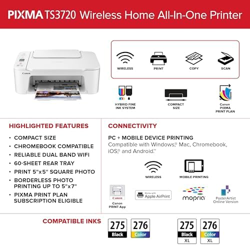 Canon PIXMA TS3720 Wireless All-in-One Printer for Basic Home Printing, White - Image 6