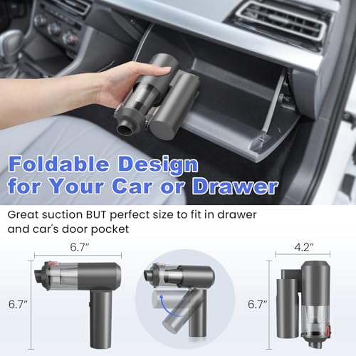 Car Vacuum Portable Cordless with 16000PA Ultra Suction 4-in-1 Foldable ​Air Duster & Brushless Motor Rechargeable Handheld Vacuum for Pet Hair, Car Seats, Home & Office Cleaning - Image 3