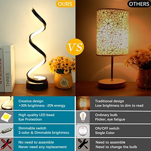 Modern Table Lamp Set of 2, Dimmable Spiral Desk Lamps for Bedside, 12W LED with 3 Color & 10 Brightness Levels, Perfect for Bedroom & Living Room (Black) - Image 4