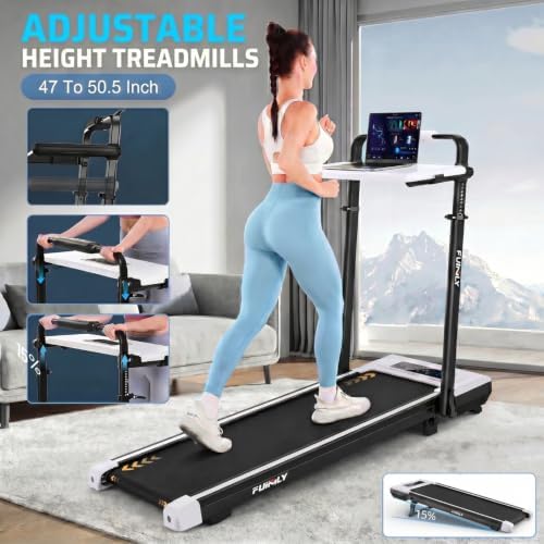 FUNMILY Upgrade Walking Pad Folding Treadmill with 12%/15% Incline & Handle Bar, 3.5HP Foldable Under Desk Compact Treadmills for Home/Office/Gym, 400+lb Capacity, Shock Absorption - Image 2