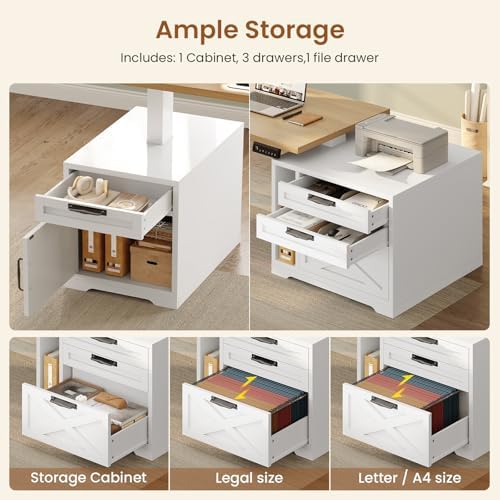 SEDETA Farmhouse L Shaped Standing Desk, 70.1" x 73.2" Height Adjustable Home Office Executive Desk with Drawers, Power Outlet, Monitor Stand, Sit Stand Table with Led Lights for Home Office, Oak - Image 4
