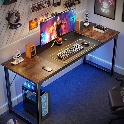 Huuger Computer Desk, 63 Inch Office Desk, Gaming Desk with Storage, Writing Desk Work Desk for Home Office, Study, Modern Simple Desk, Large Legroom, Metal Frame, Rustic Brown and Black - Image 4