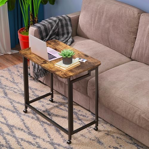 4NM 23.6" Mobile Small Rolling Computer Desk, Folding Laptop Cart Table with Wheels, Portable Office Desk for Small Space Couch Bed - Rustic Brown and Black - Image 5