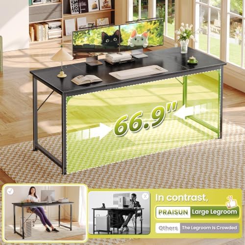 PRAISUN 70 Inch Computer Desk, Office Desk, Spacious Desktop, Black - Image 5