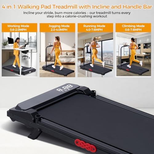 KASSADIN Electric Walking Pad Treadmill with Handle Bar Incline for Home, Portable Walking Pad Treadmill with Handles for Home Small, 3.0HP Mini Under Desk Treadmill for Exercising, 0.6-7.6MPH, 350LB - Image 2