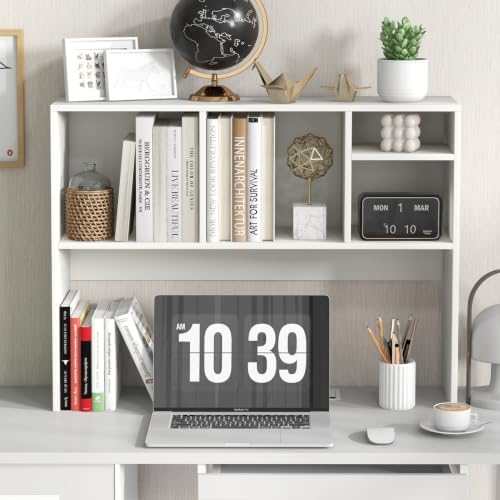 Tangkula White Desktop Bookshelf with 4 Storage Compartments - Image 4