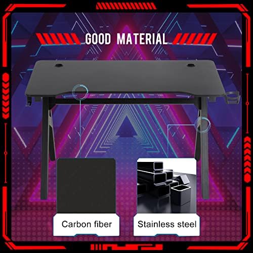 FDW Computer Desk Gaming Desk Student PC Desk Writing Desk Office Desk Modern Ergonomic Racing Style Table Workstation Carbon Fiber Headphone Hook (47in, Red) - Image 6