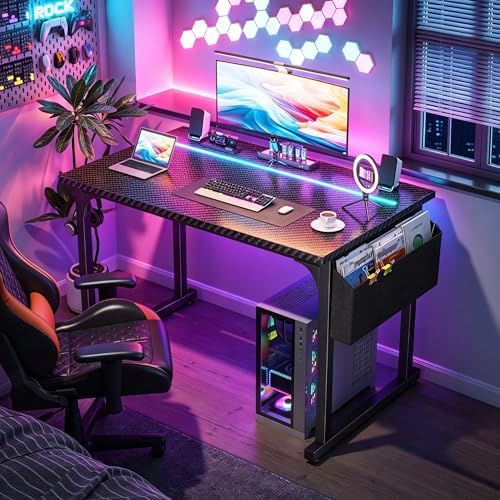 DurayLoly 40" Gaming Desk with Waterproof LED Lights for Bedroom,Black - Image 3
