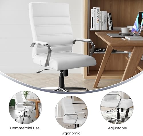 Flash Furniture Whitney High-Back Swivel LeatherSoft Desk Chair with Padded Seat and Armrests, Adjustable Height Padded Office Chair, White/Chrome - Image 5
