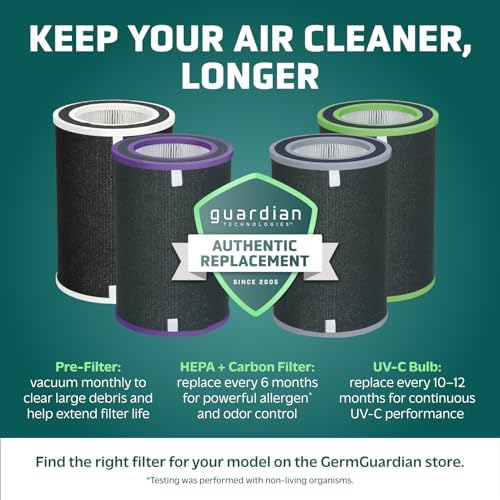 GermGuardian AirSafe+ XL Smart Air Purifier for Bedroom and Home - UV-C - WiFi and App Enabled - 360-Degree True HEPA Filter - Filters Pet Dander, Dust, Smoke - AQI Monitor - AC3250 - Black and White - Image 3