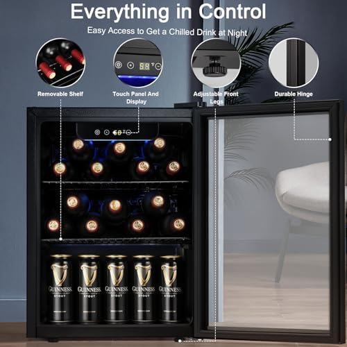 Antarctic Star Beverage Refrigerator Cooler Black, 1.7 Cu.ft, 40°F to 61°F, Mini Fridge for Soda, Beer, Wine, Glass Door,Adjustable Shelves & Digital Temperature beverage cooler for Home, Office Bar - Image 6