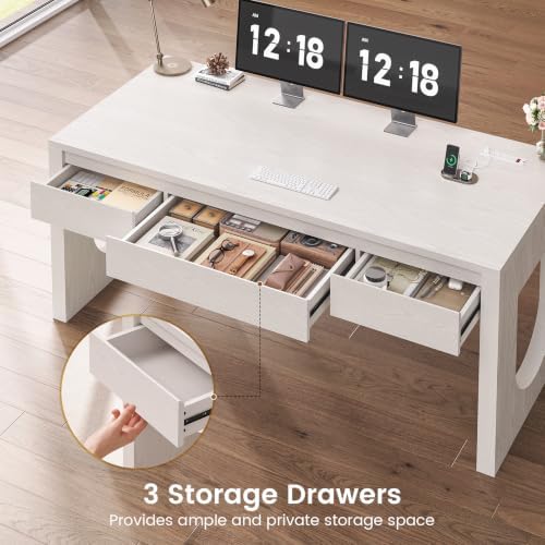 SEDETA 55" Modern Executive Office Desk with 3 Drawers, White - Image 3