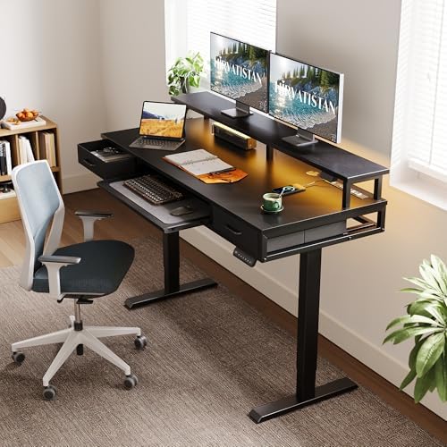 AODK 55 Inch Electric Standing Desk with Drawers & Keyboard Tray, Black - Image 2