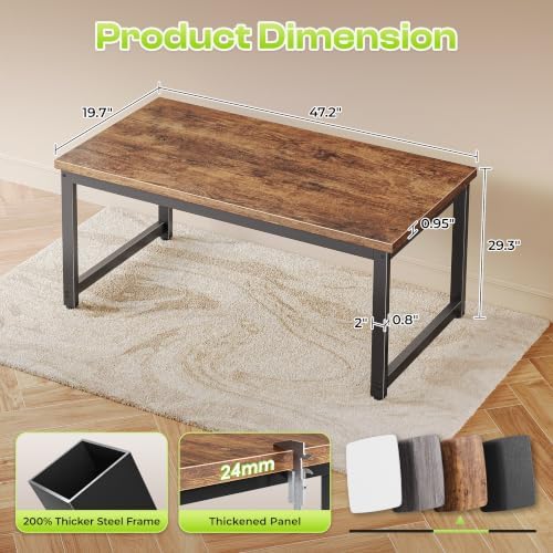 PRAISUN 47.2 x 19.7 Inch Computer Desk, 0.95'' Thicker, Duty, Rustic Brown - Image 3