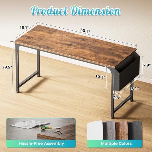 PRAISUN 55'' Computer Desk with Fabric Storage Bag - Image 3