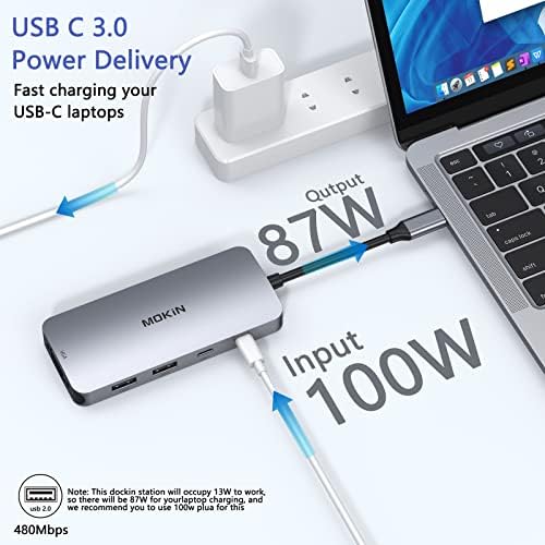 USB C Docking Station Dual HDMI, MOKiN Docking Station 3 Monitors, DisplayPort, VGA, 100W PD Charging, 2USB A 2.0, USB C 2.0 Ports Multiport Adapter, 8 in 1 USB Hub for Dell, HP, Lenovo ThinkPad - Image 3