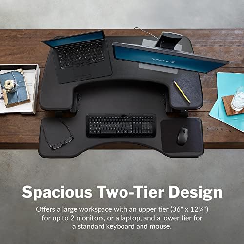 Vari VariDesk Pro Plus 36 - Adjustable Desk Converter with 11 Height Settings - Laptop Sit Stand Desk Riser for Home Office, Table Tops, Workspace - Fully Assembled with Spring Loaded Lift - Black - Image 5