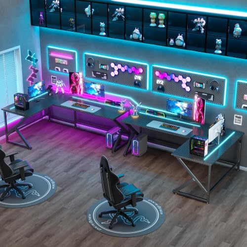 39.4'' L Shaped Gaming Desk with LED Lights & Power Outlets, Black Desk - Image 2