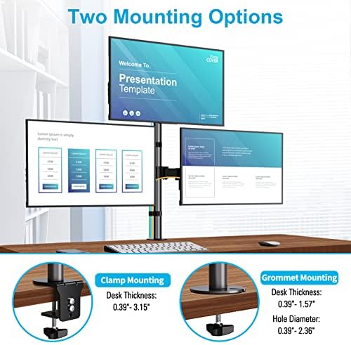 MOUNTUP Triple Monitor Stand, Height Adjustable Monitor Desk Mount Fit for 17 to 32 Inch Computer Screens, Stacked Monitors Arm for 3 Monitors, with C-Clamp and Grommet Base, up to 17.6lbs per Arm - Image 6