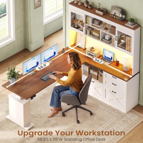 SEDETA 69" L Shaped Standing Desk with 4 Drawers, Detachable Bookshelf - Image 6