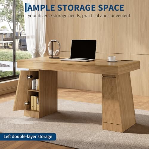 55" Executive Desk with Power Outlet, Storage Cabinet - Image 4