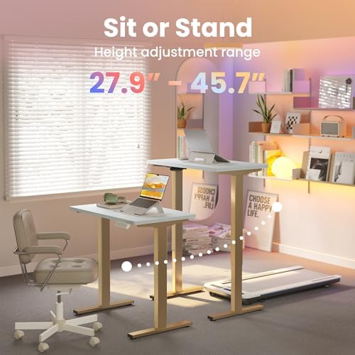 HUANUO 32x19 Inch Small Electric Desk, Adjustable, White & Gold Frame - Image 4