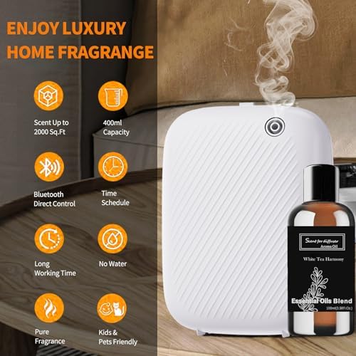 Smart Waterless Essential Oil Diffuser, 400ML Diffuser with 100ML Fragrance Scent Oils for Scent Air Machine with 12A1V Power Adapter for Large Room and Commercial Use, Cover Up to 2000 Sq.Ft - Image 2