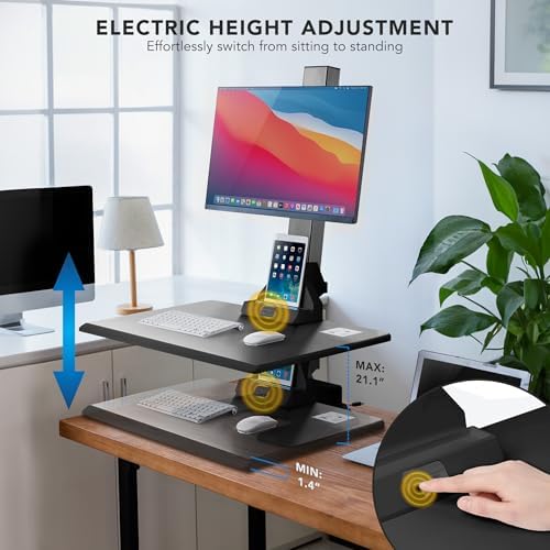 Mount-It! Electric Standing Desk Converter - Motorized Sit-Stand Desk Riser with Monitor Mount, Standup Powered Desktop Lift for Single Monitor up to 32", 28" Wide Keyboard Tray, Adjustable Height - Image 4