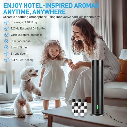 Waterless Diffuser Starter Kit with 5 Scent Oils - Cold Air Diffuser Machine for Home, Hotels and Large Room, 1000 Sq.Ft Coverage Hotel Scent Essential Oil Diffuser, Remote Control, 4.05 Oz, Black-N - Image 2