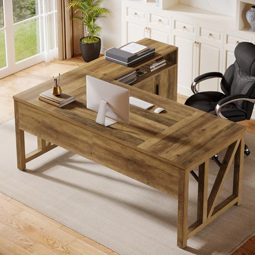 Tribesigns L Shaped Desk with Drawer Cabinet, 63" Executive Computer Desk and lateral File Cabinet, 2 Piece Home Office Furniture with Drawers for Hanging, Door by Tribesigns