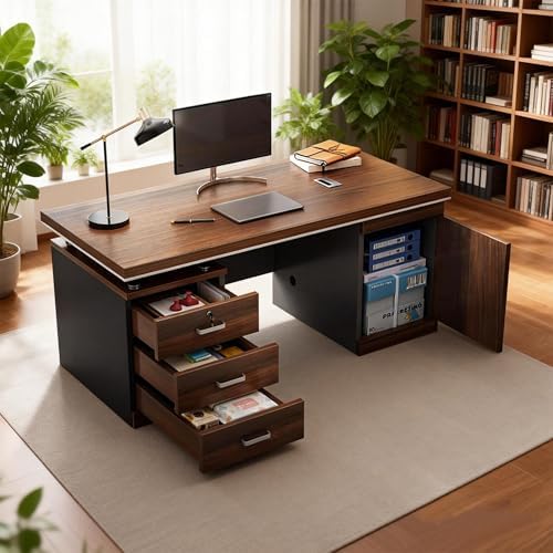 Large Home Office Desk with 3 Drawers, Large Desk with Storage Cabinet, Computer Desk with Drawers, Executive Desk for Home Office & Studio,71×27.5×30 in - Image 2