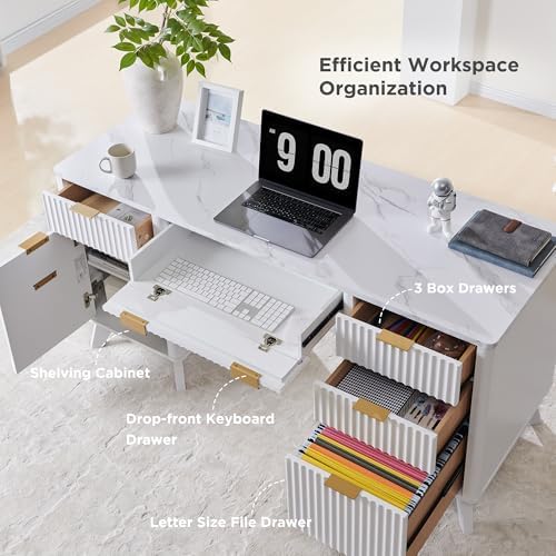 T4TREAM 60" Modern Fluted Executive Desk with Drawers, White - Image 4