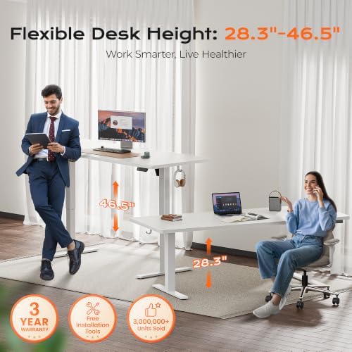 Huuger 71 x 30 Large Electric Standing Desk, Height Adjustable Computer Desk, 29.5" Deep Desktop, Stand up Gaming Office Table with 2 Hooks, 3 Preset Heights, for Home Office, White - Image 3