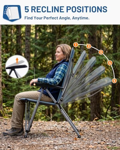 TIMBER RIDGE Recliner Camping Chair 500lbs Heavy Duty Folding Chair - Image 4