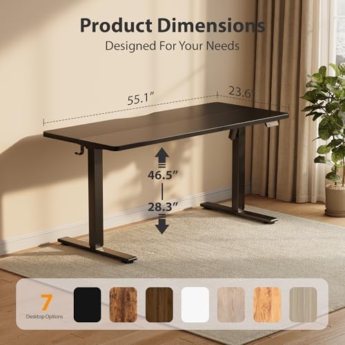 Cubiker Standing Desk, 55x24 Inches Sit Stand Home Office Desk, Electric Stand up Desk, Adjustable Desk with Splice Board, Black Frame/Black Top - Image 2