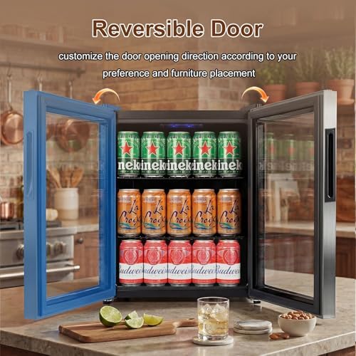 FoMup Mini Fridge 50 Can, Small Beverage Refrigerator with Reversible Glass Door, Countertop Drink Cooler with Temperature Control, Compact Beer Soda Fridge for Office Dorm Kitchen, Stainless Steel - Image 2