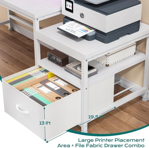 EnHomee 56.5" Office Desk with Drawers & Printer Space for Home Work,White - Image 4