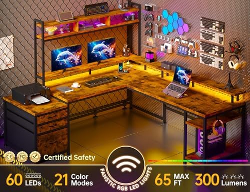 EnHomee 104" L Shaped Desk, 4 Layout Convertible RGB Lights & Monitor Stand - Image 6