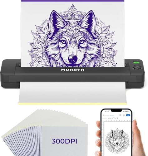 MUNBYN Tattoo Stencil Printer ITP06, 300DPI Wireless Thermal Tattoo Printer with 20 Transfer Papers, Tattoo Printers Compatible with Smartphone & PC for Tattoo Artists & Beginners by MUNBYN