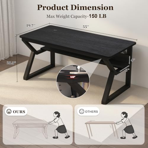 Computer Desk, Office Desk with Storage(55 x 19.7 in, Black) - Image 3