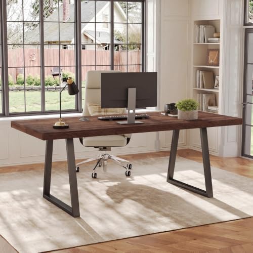 63" Industrial Executive Desk, Solid Wood Computer Laptop Desk with Strong Metal Legs, Study Writing Table Business Workstation for Home Office, Small Conference Table - Image 3