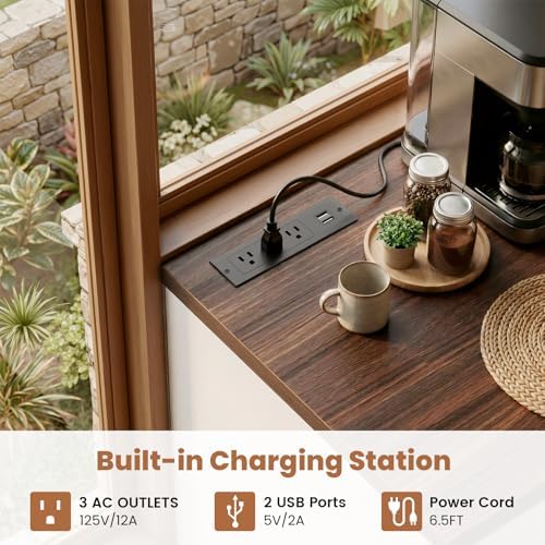 Unikito Coffee Bar Cabinet with Mini Fridge Space & Power Outlet, White - Image 5