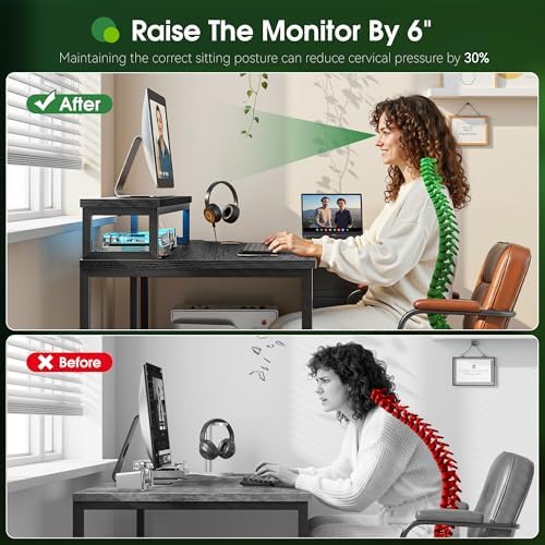 EnHomee 48" Gaming Desk with 3 Storage Drawers&LED for Teen Gamers, Reversible Corner Computer Desk with Power Outlet & Shelves for Home Office Bedroom, L Shaped Teen PC Desk with Monitor Stand,Black - Image 4